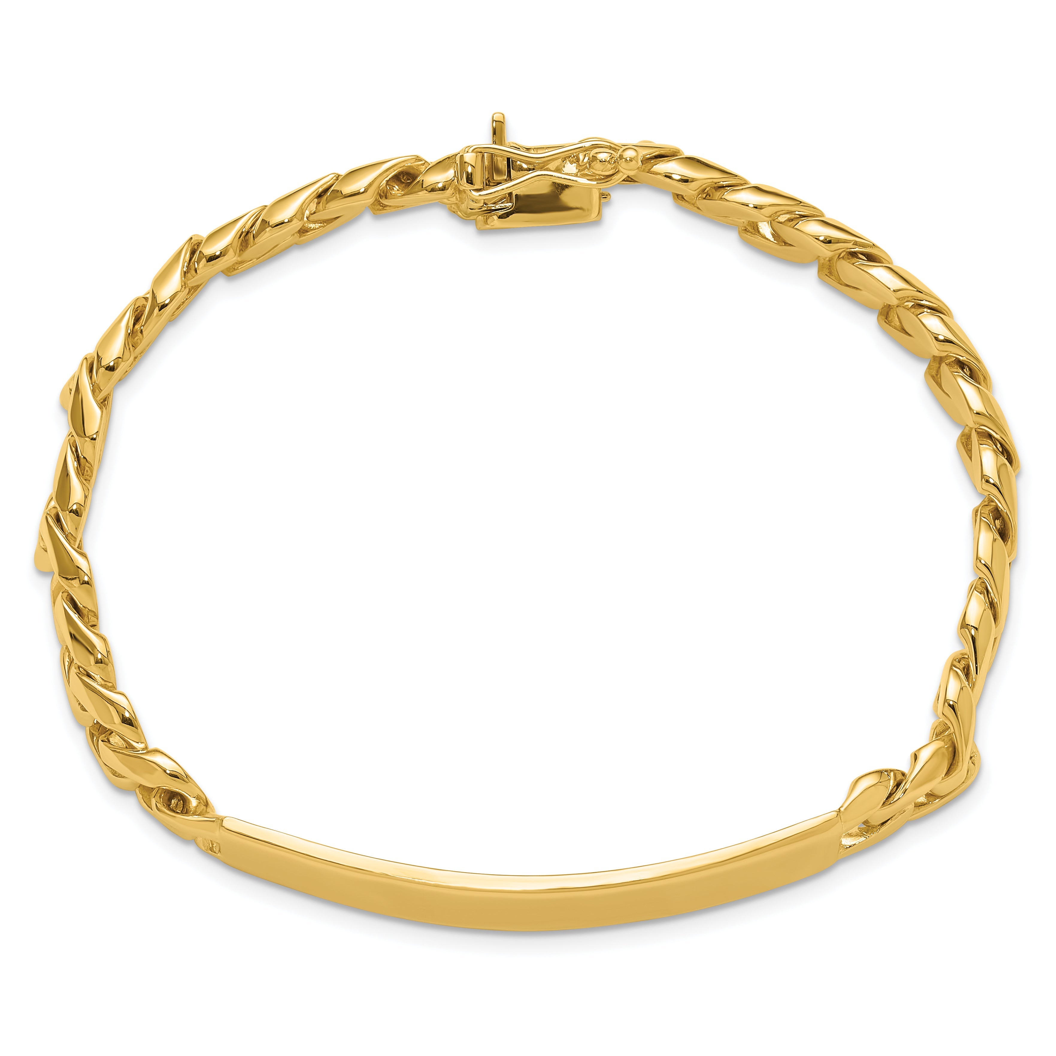 14K Yellow Gold Hand Polished Solid Chain/Solid Plate Curb Link 44X9mm 8 Inch Id Bracelet