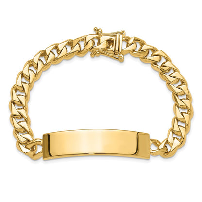 14K Yellow Gold Hand Polished Solid Chain/Solid Plate Curb Link 44X12mm 8 Inch Id Bracelet