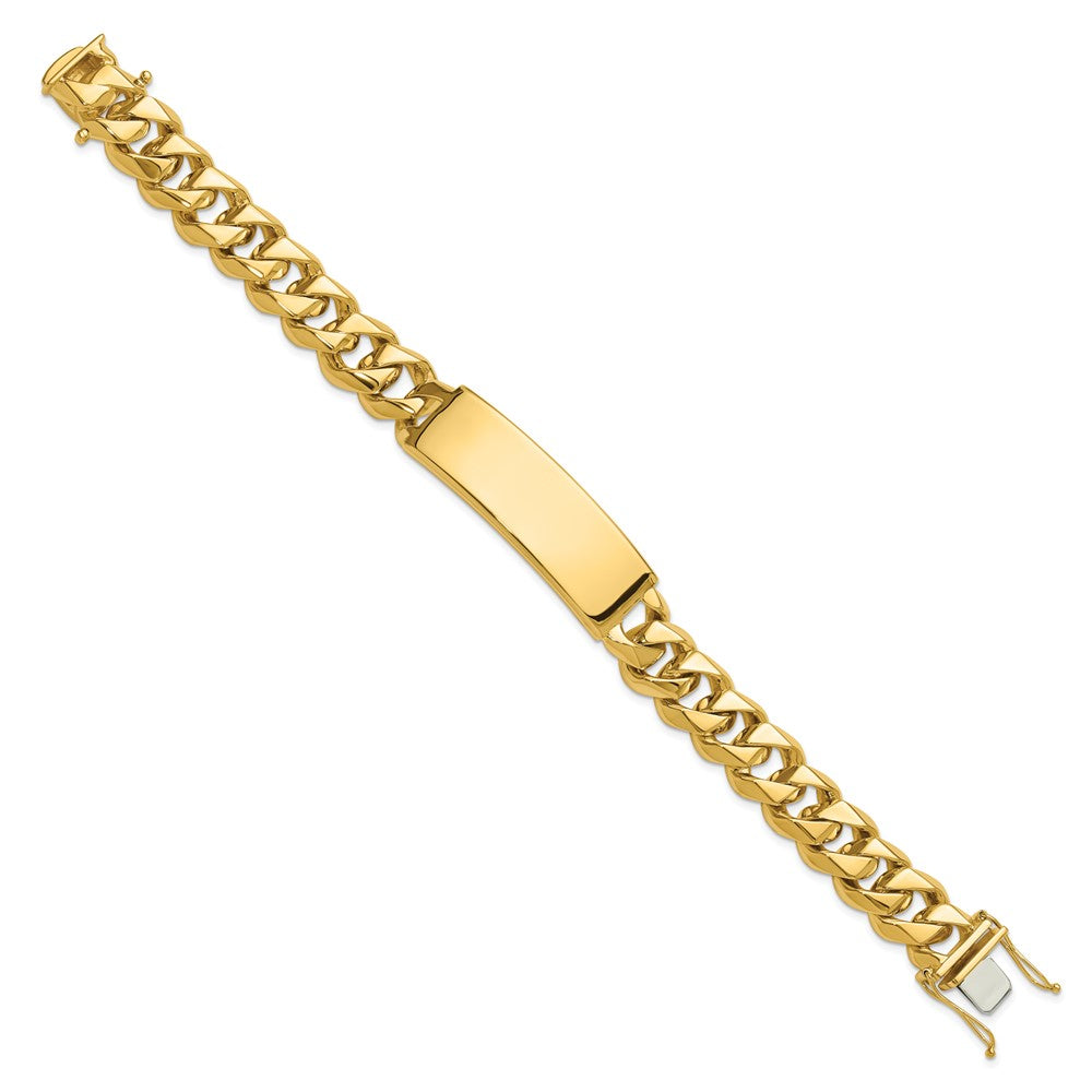 14K Yellow Gold Hand Polished Solid Chain/Solid Plate Curb Link 48X15mm 8.5 Inch Id Bracelet