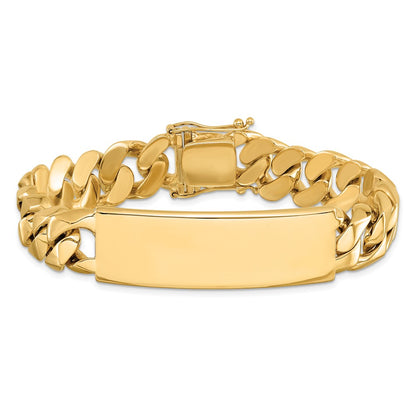 14K Yellow Gold Hand Polished Solid Chain/Solid Plate Curb Link 48X15mm 8.5 Inch Id Bracelet