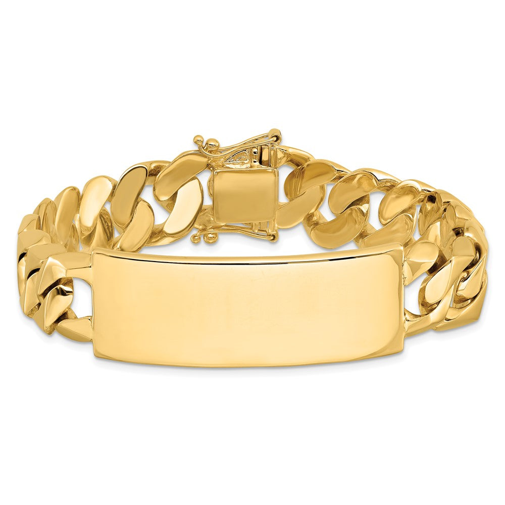 14K Yellow Gold Hand Polished Solid Chain/Solid Plate Heavy Curb Link 48X18mm 8.5 Inch Id Bracelet