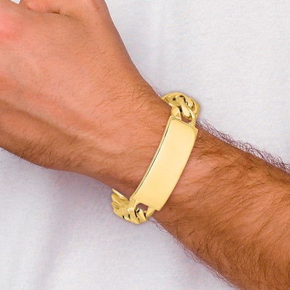 14K Yellow Gold Hand Polished Solid Chain/Solid Plate Heavy Curb Link 48X18mm 8.5 Inch Id Bracelet