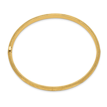 14K Yellow Gold 4/16 Laser Cut 6.00mm Hinged Oval Bangle Bracelet