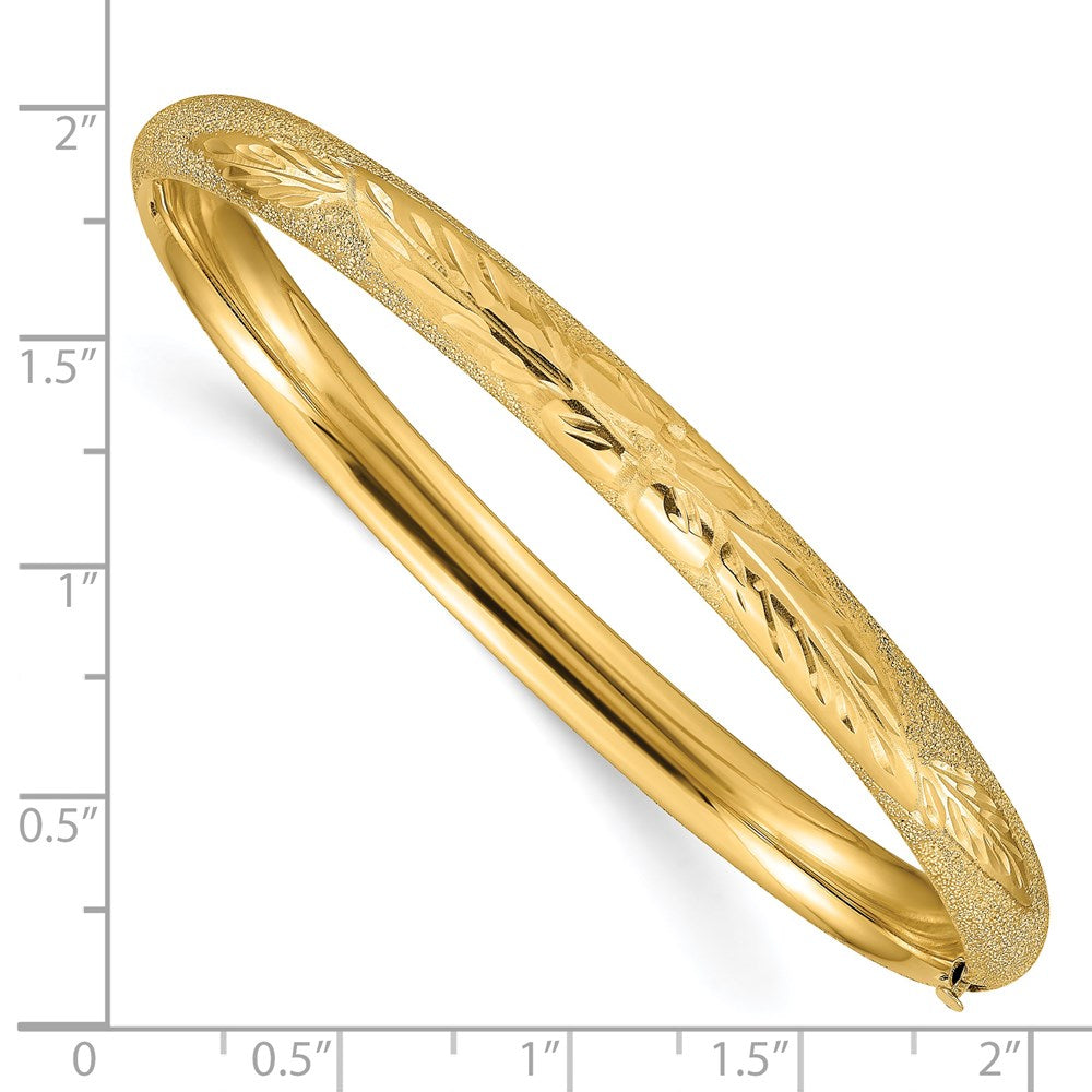 14K Yellow Gold 4/16 Laser Cut 6.00mm Hinged Oval Bangle Bracelet