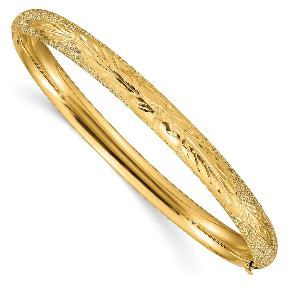 14K Yellow Gold 4/16 Laser Cut 6.00mm Hinged Oval Bangle Bracelet