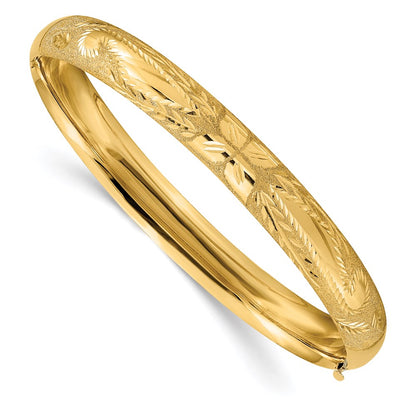 14K Yellow Gold 5/16 Oversized Laser Cut 8.00mm Hinged Oval Bangle Bracelet