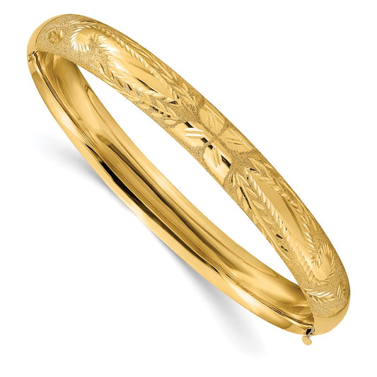 14K Yellow Gold 5/16 Laser Cut 8.00mm Hinged Oval Bangle Bracelet