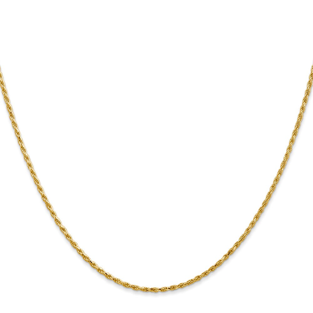 14K Yellow Gold 20 Inch 1.3mm Diamond Cut Solid Machine Made Rope With Lobster Clasp Chain Necklace