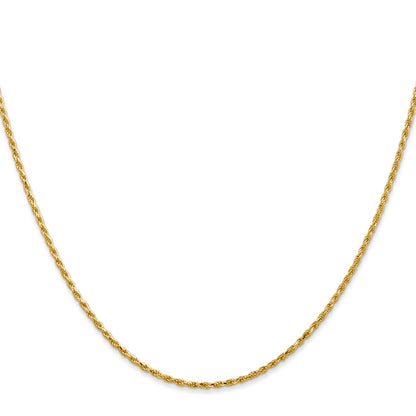 14K Yellow Gold 20 Inch 1.3mm Diamond Cut Solid Machine Made Rope With Lobster Clasp Chain Necklace