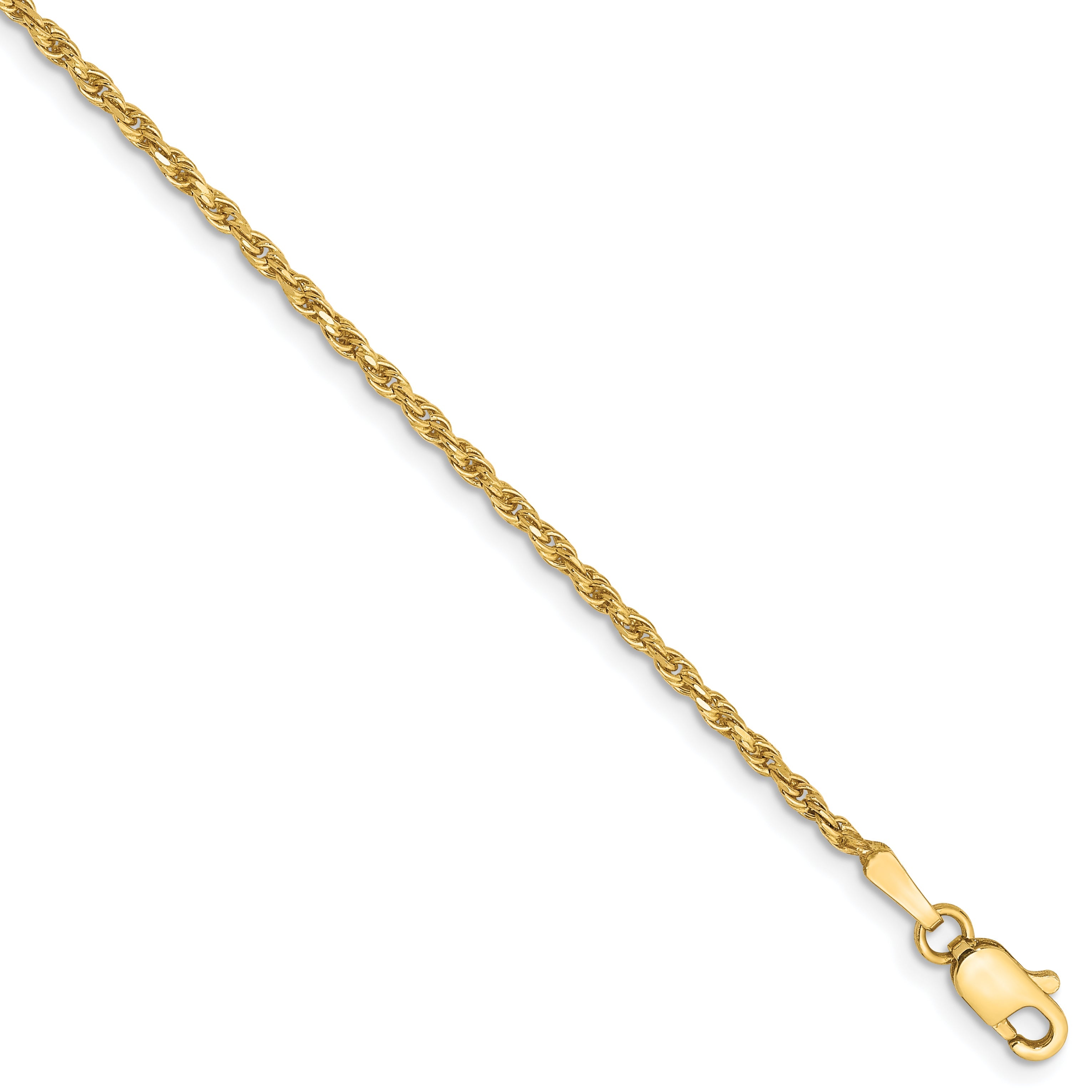 14k Yellow Gold 8 inch 1.75mm Diamond-cut Rope with Lobster Clasp Chain Bracelet