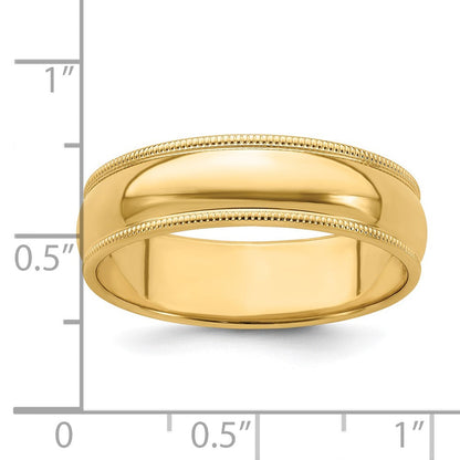 14k Yellow Gold 6mm Milgrain Half Round Wedding Band Ring