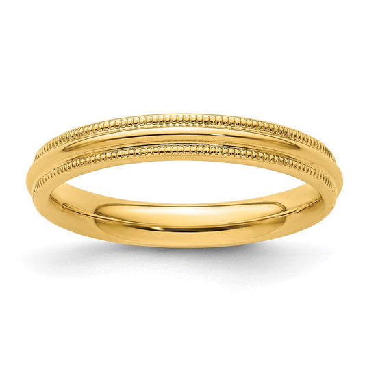 18k Yellow Gold 3mm Milgrain Half Round Comfort Fit Wedding Band Ring