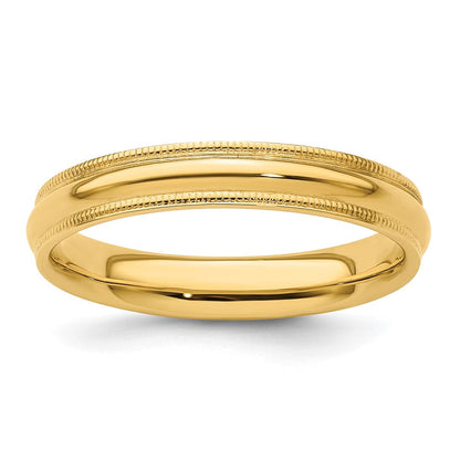 18k Yellow Gold 4mm Milgrain Half Round Comfort Fit Wedding Band Ring