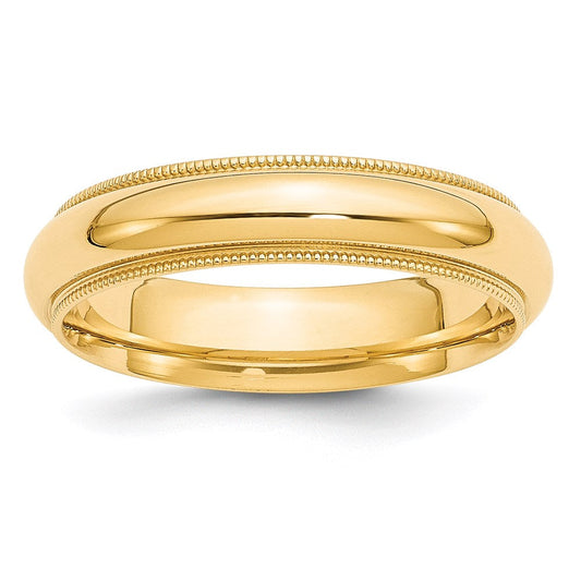 14k Yellow Gold 5mm Milgrain Half Round Comfort Fit Wedding Band Ring