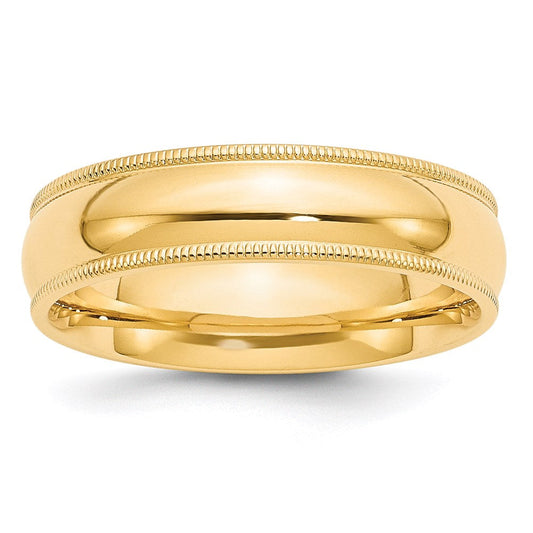 18k Yellow Gold 6mm Milgrain Half Round Comfort Fit Wedding Band Ring