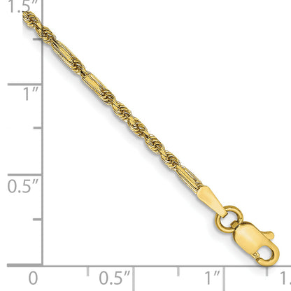 14K Yellow Gold 9 Inch 1.8mm Diamond-Cut Milano Rope With Lobster Clasp Chain Anklet