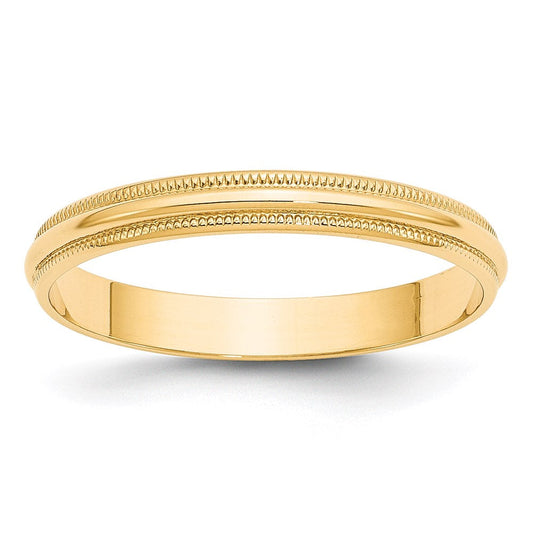 14k Yellow Gold 3mm Lightweight Milgrain Half Round Wedding Band Ring