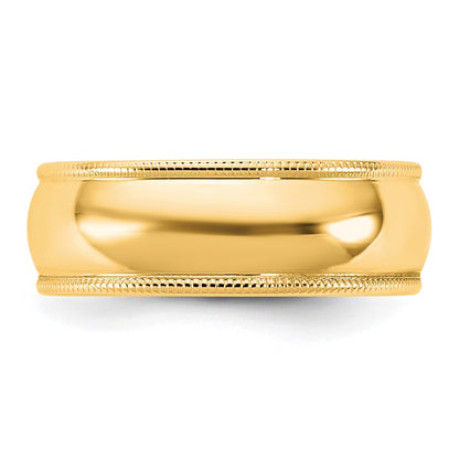 10K Yellow Gold 10Ky 6.5mm Lightweight Milgrain Half Round Band Size 12
