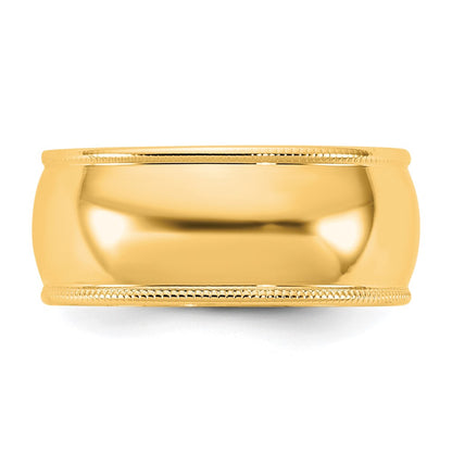 10K Yellow Gold 10Ky 8mm Lightweight Milgrain Half Round Band Size 7.5