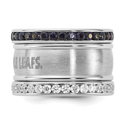 Stainless Steel Nhl Toronto Maple Leafs Blue & Clear Crystal Triple Ring Set (Size 9 Only)
