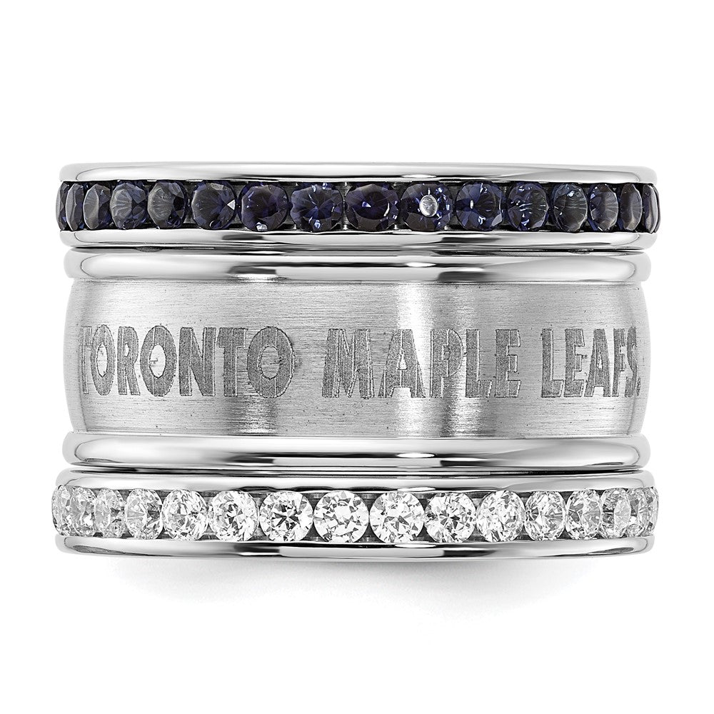 Stainless Steel Nhl Toronto Maple Leafs Blue & Clear Crystal Triple Ring Set (Size 9 Only)