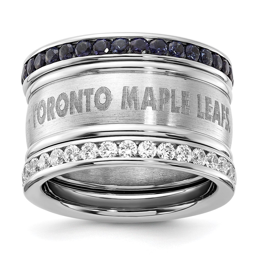 Stainless Steel Nhl Toronto Maple Leafs Blue & Clear Crystal Triple Ring Set (Size 9 Only)