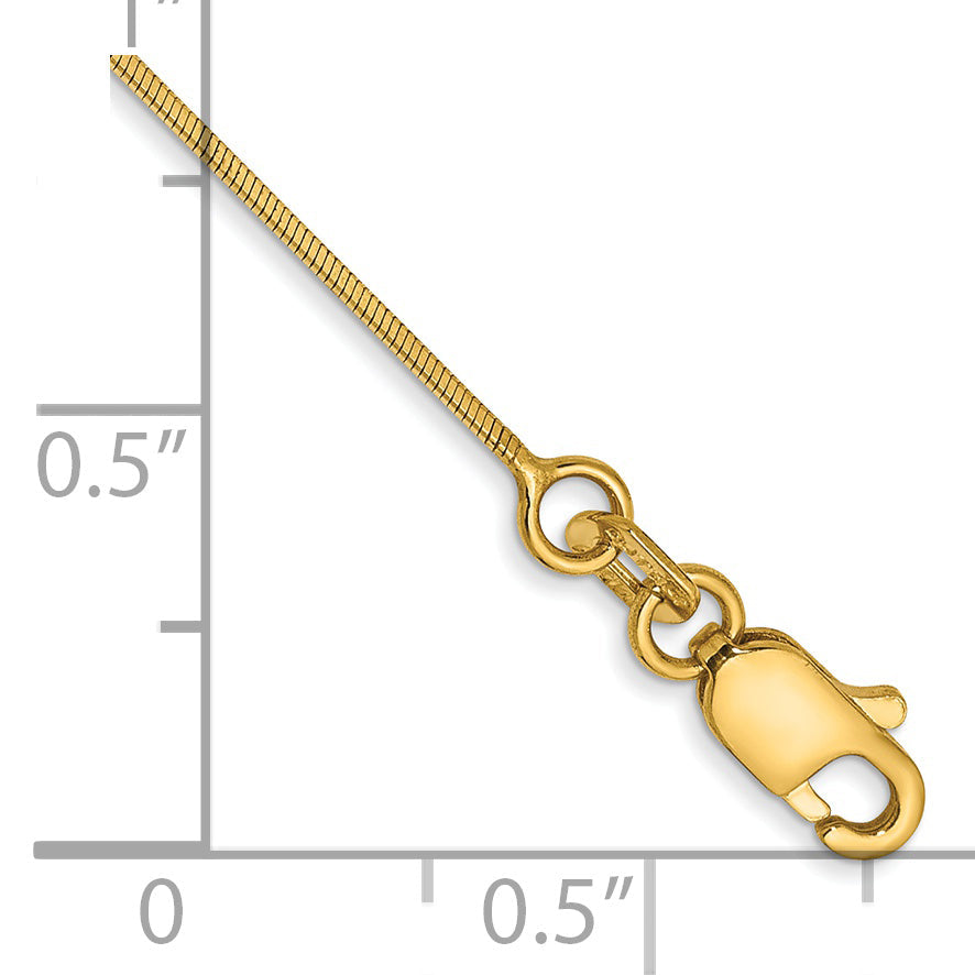 14K Yellow Gold 10 Inch .6mm Octagonal Snake With Lobster Clasp Anklet