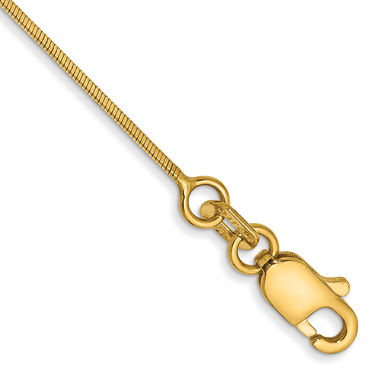 14K Yellow Gold 10 Inch .6mm Octagonal Snake With Lobster Clasp Anklet