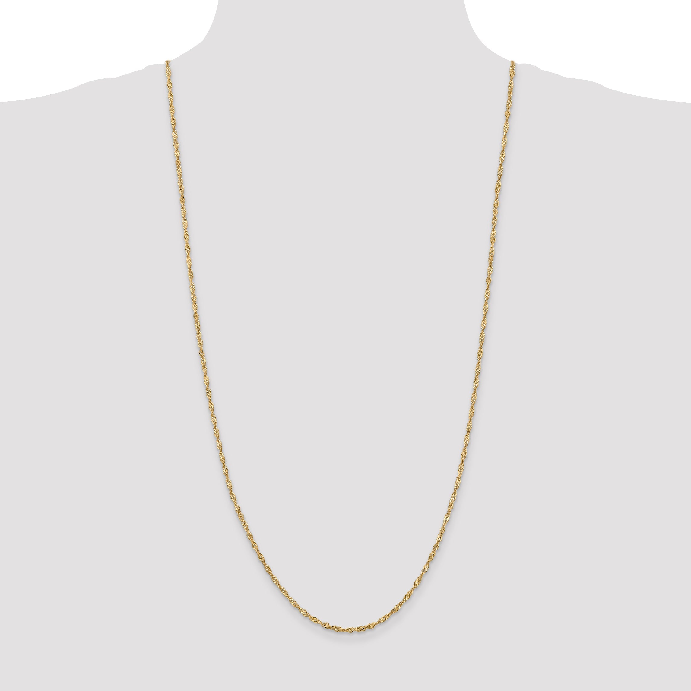 14K Yellow Gold 30 Inch 2mm Singapore With Lobster Clasp Chain Necklace