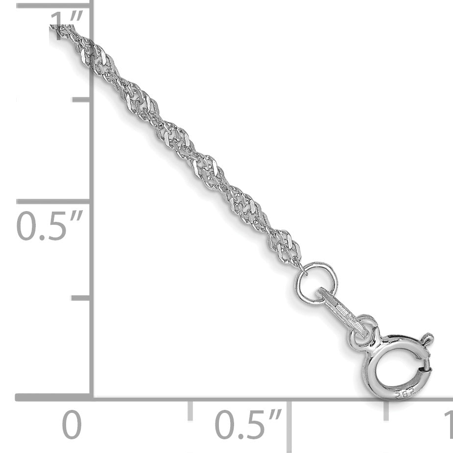14K White Gold 7 Inch 1.4mm Singapore With Spring Ring Clasp Chain Bracelet