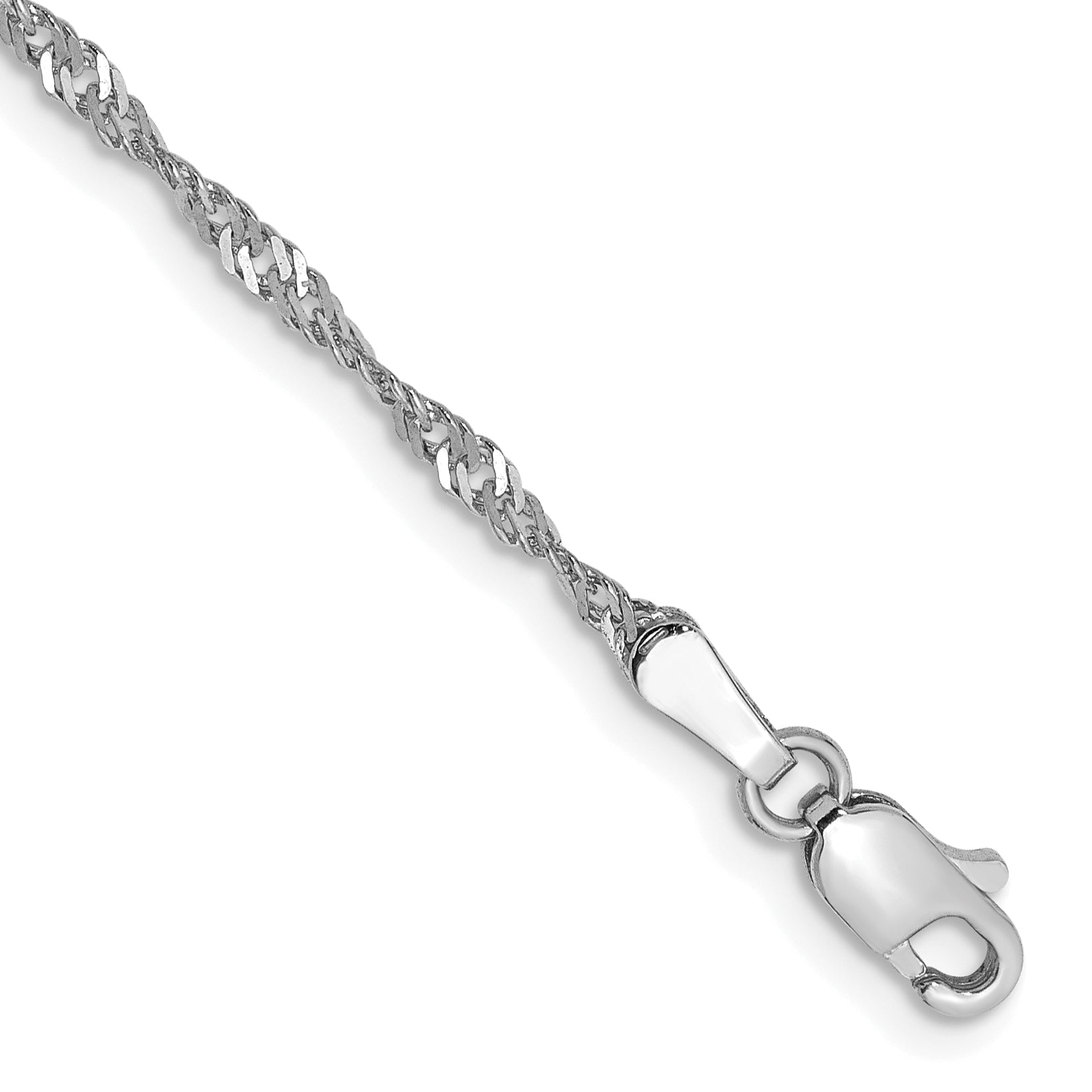 14K White Gold 7 Inch 1.7mm Singapore With Lobster Clasp Chain Bracelet