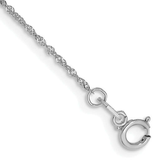14K White Gold 6 Inch 1mm Singapore With Spring Ring Clasp Chain Bracelet