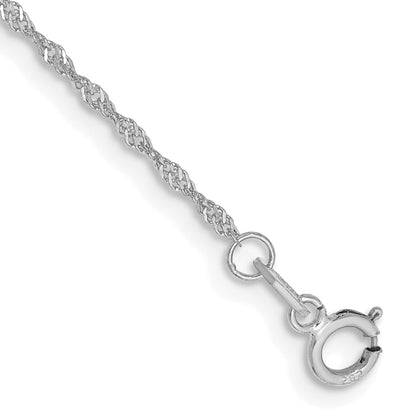 14K White Gold 10 Inch 1.10mm Singapore With Spring Ring Clasp Anklet