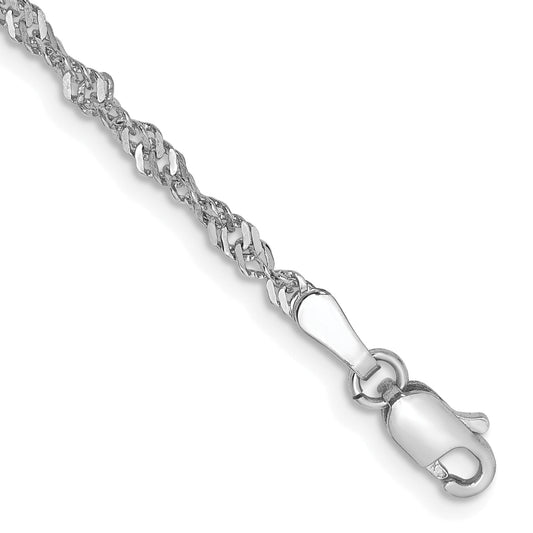 14K White Gold 7 Inch 2.0mm Singapore With Lobster Clasp Chain Bracelet
