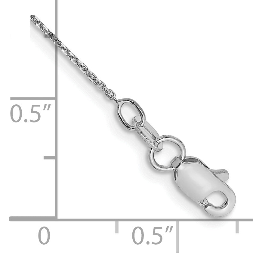 14K White Gold 10 Inch .8mm Diamond-Cut Round Open Link Cable With Lobster Clasp Anklet