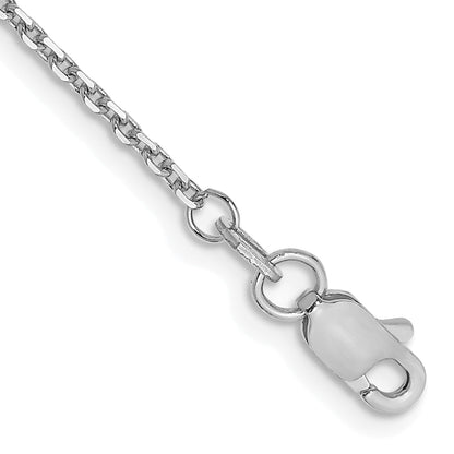 14K White Gold 10 Inch 1.4mm Diamond-Cut Round Open Link Cable With Lobster Clasp Anklet