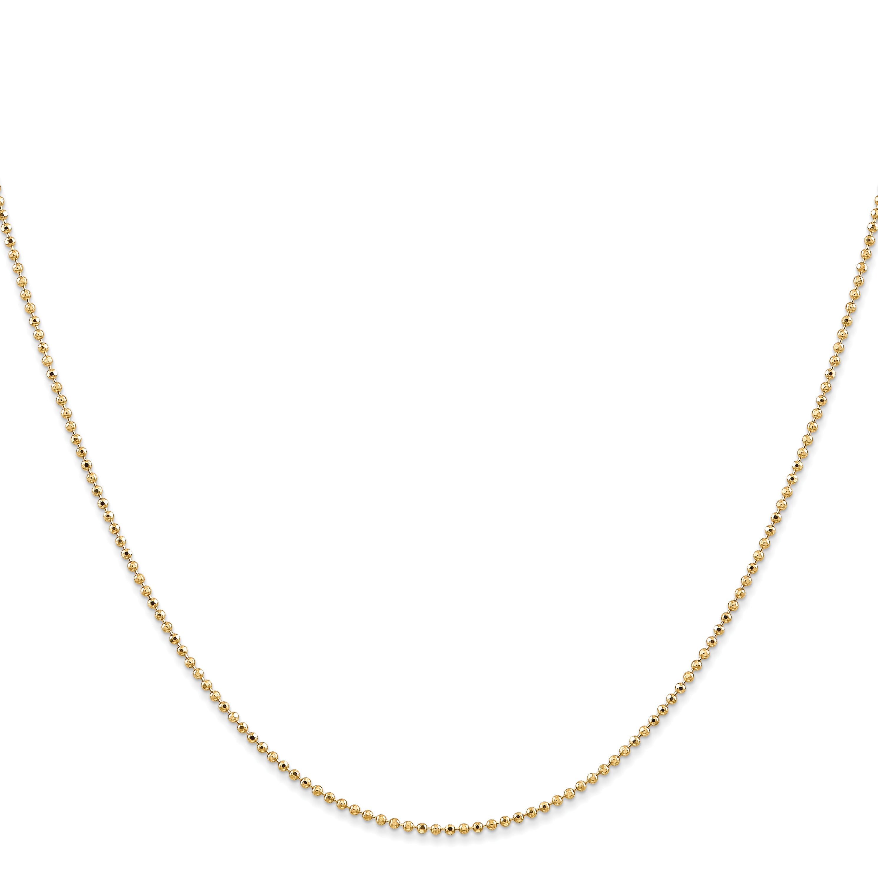 14K Yellow Gold 24 Inch 1.2mm Diamond-Cut Beaded With Lobter Clasp Pendant Chain Necklace