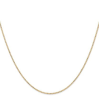 14K Yellow Gold 24 Inch 1.2mm Diamond-Cut Beaded With Lobter Clasp Pendant Chain Necklace