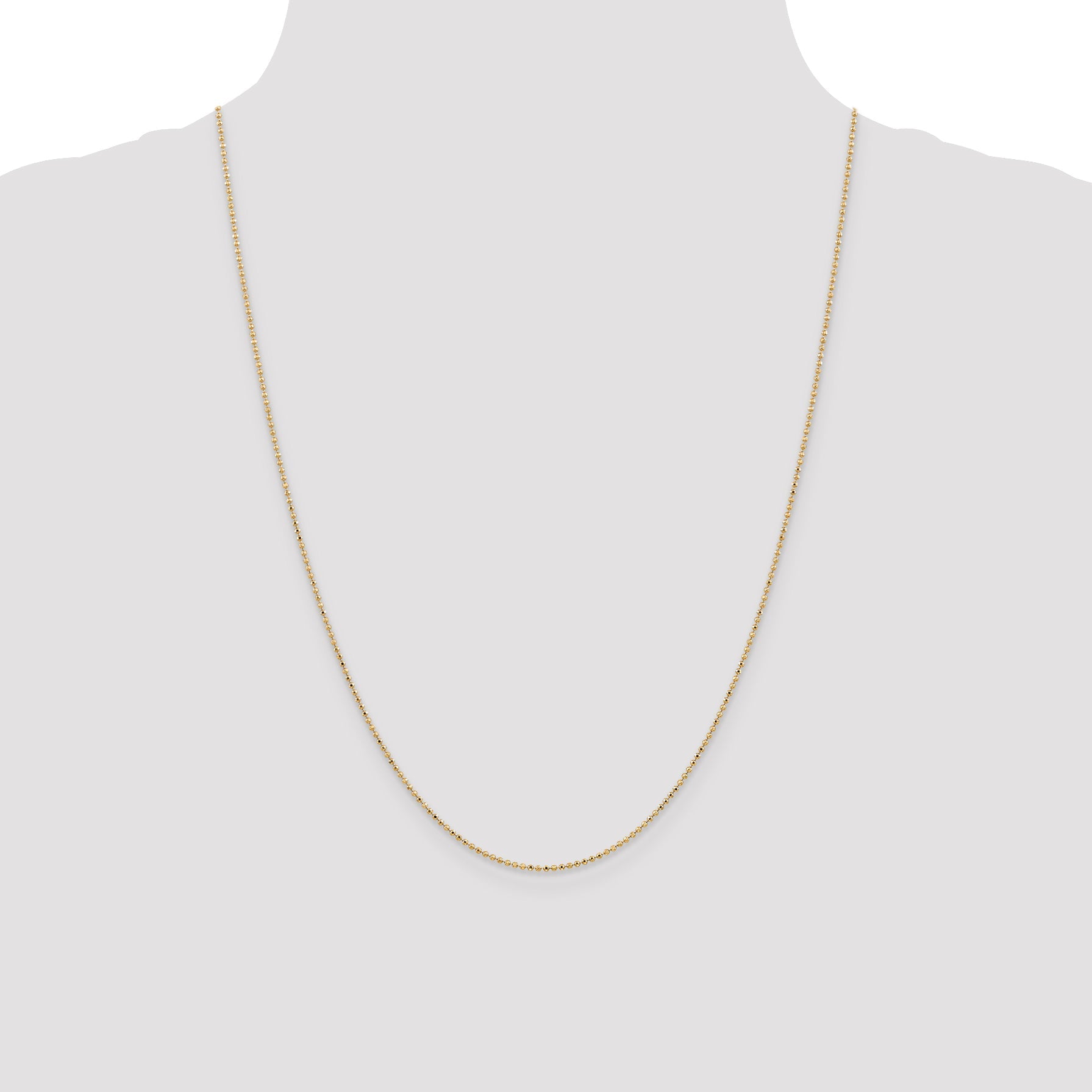 14K Yellow Gold 24 Inch 1.2mm Diamond-Cut Beaded With Lobter Clasp Pendant Chain Necklace