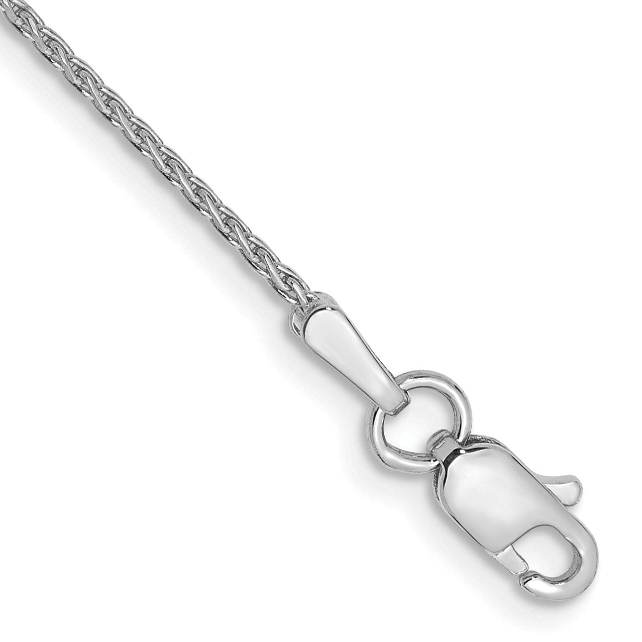 14K White Gold 10 Inch 1mm Diamond-Cut Parisian Wheat With Lobster Clasp Anklet