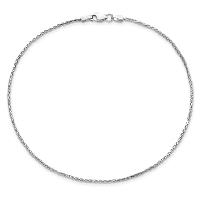 14K White Gold 10 Inch 1.5mm Diamond-Cut Parisian Wheat With Lobster Clasp Anklet