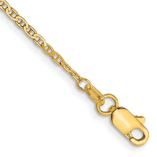 14K Yellow Gold 10 Inch 1.5mm Lightweight Flat Anchor Link With Lobster Clasp Chain Anklet