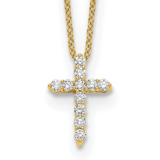 10K Yellow Gold Diamond Cross 18 Inch Necklace