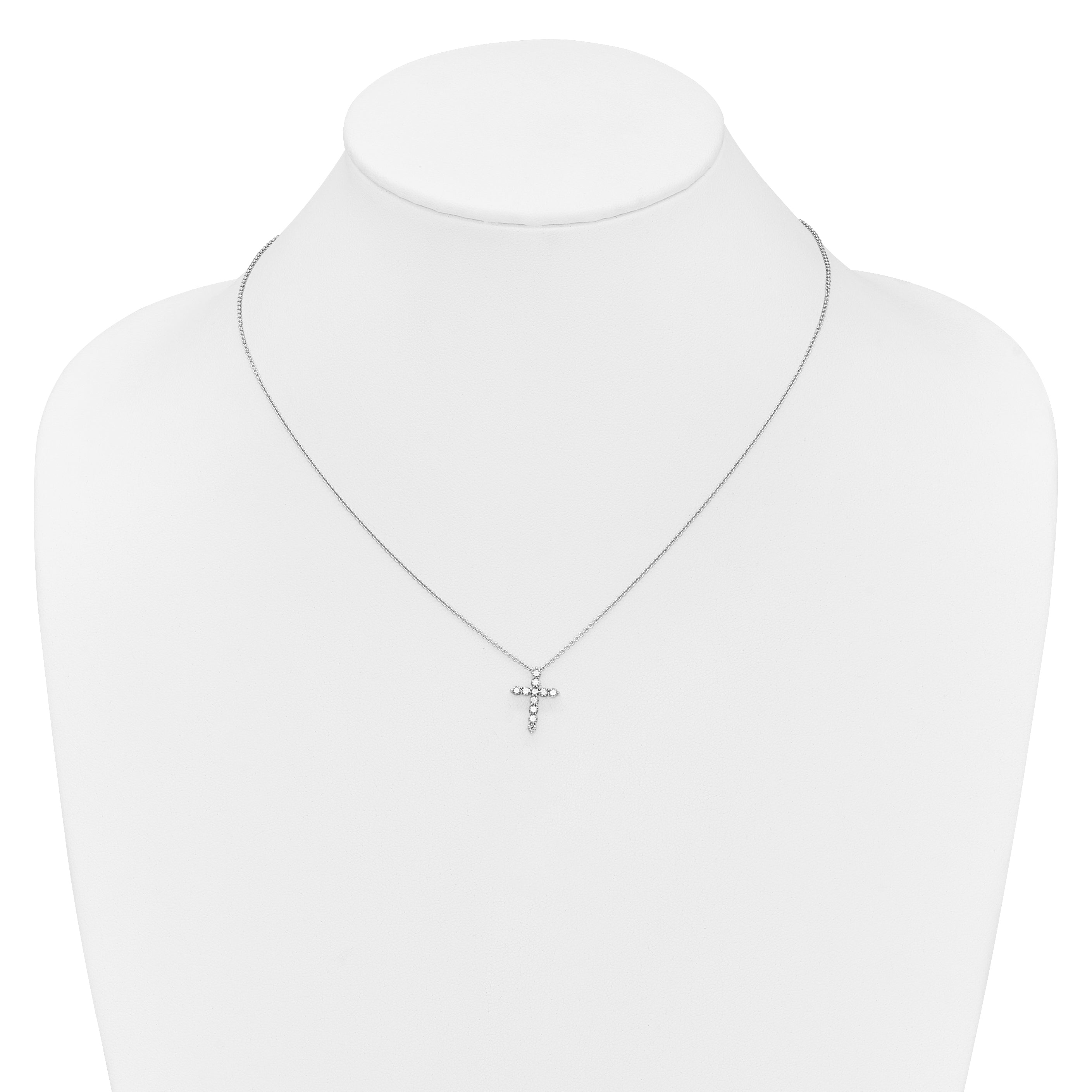 10K White Gold Diamond Cross 18 Inch Necklace