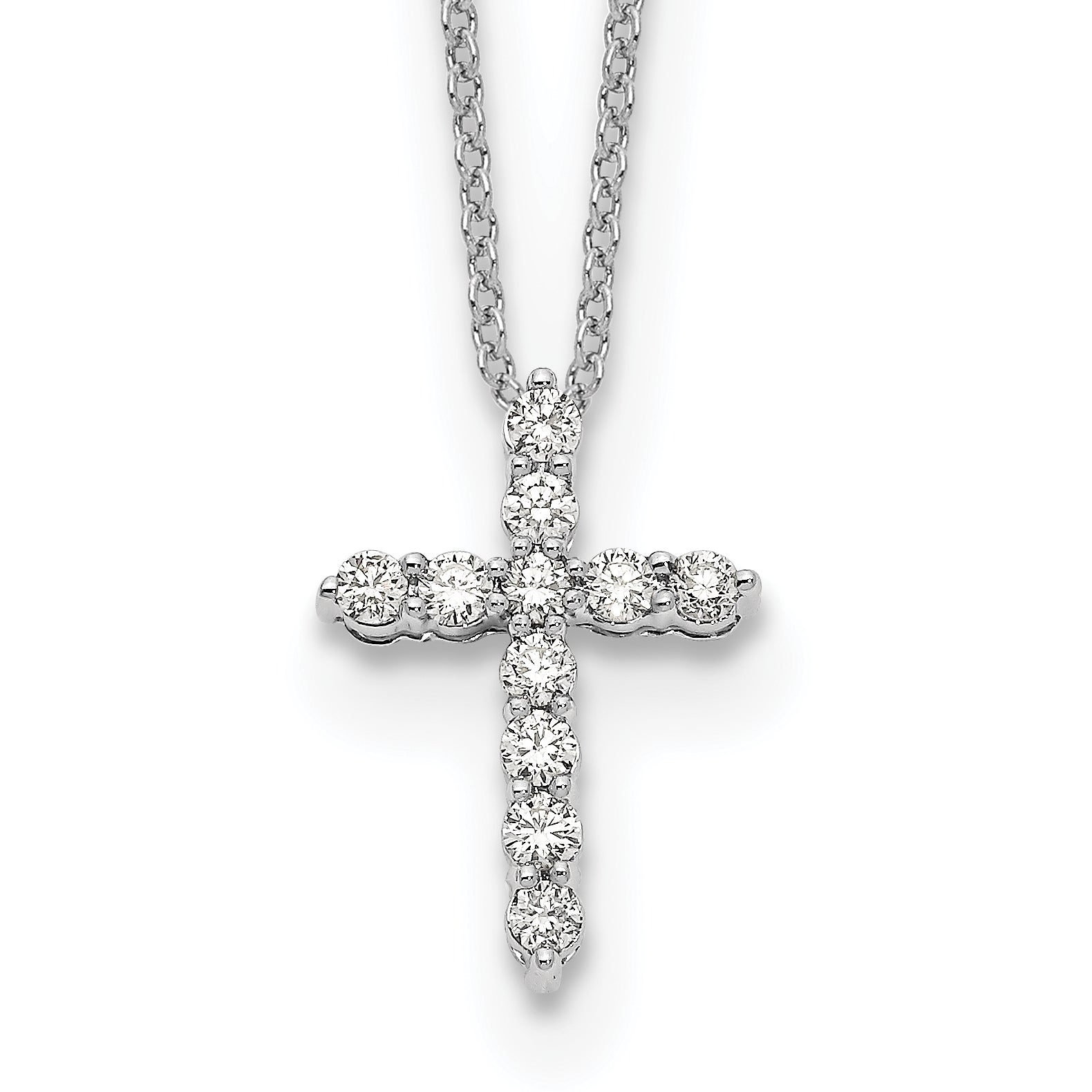 10K White Gold Diamond Cross 18 Inch Necklace