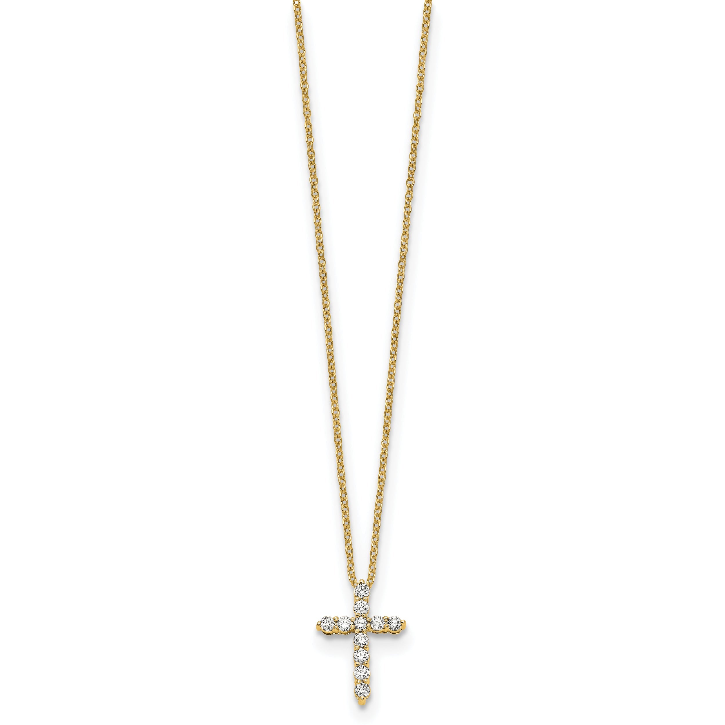 10K Yellow Gold Diamond Cross 18 Inch Necklace