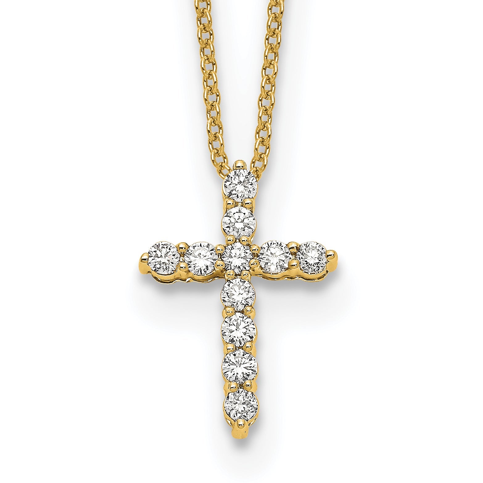 10K Yellow Gold Diamond Cross 18 Inch Necklace