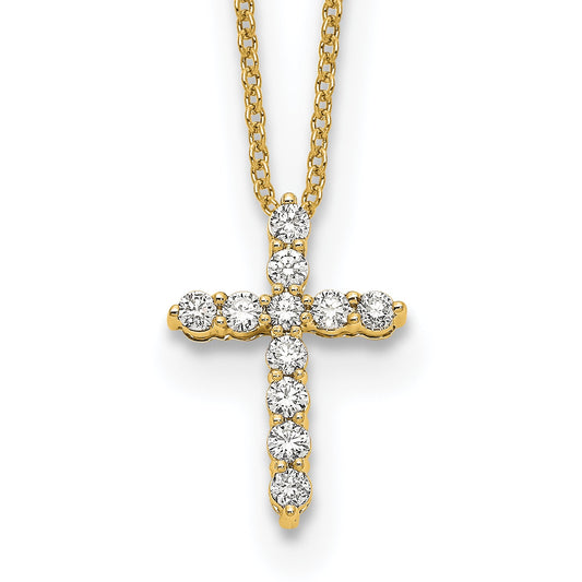 10K Yellow Gold Diamond Cross 18 Inch Necklace