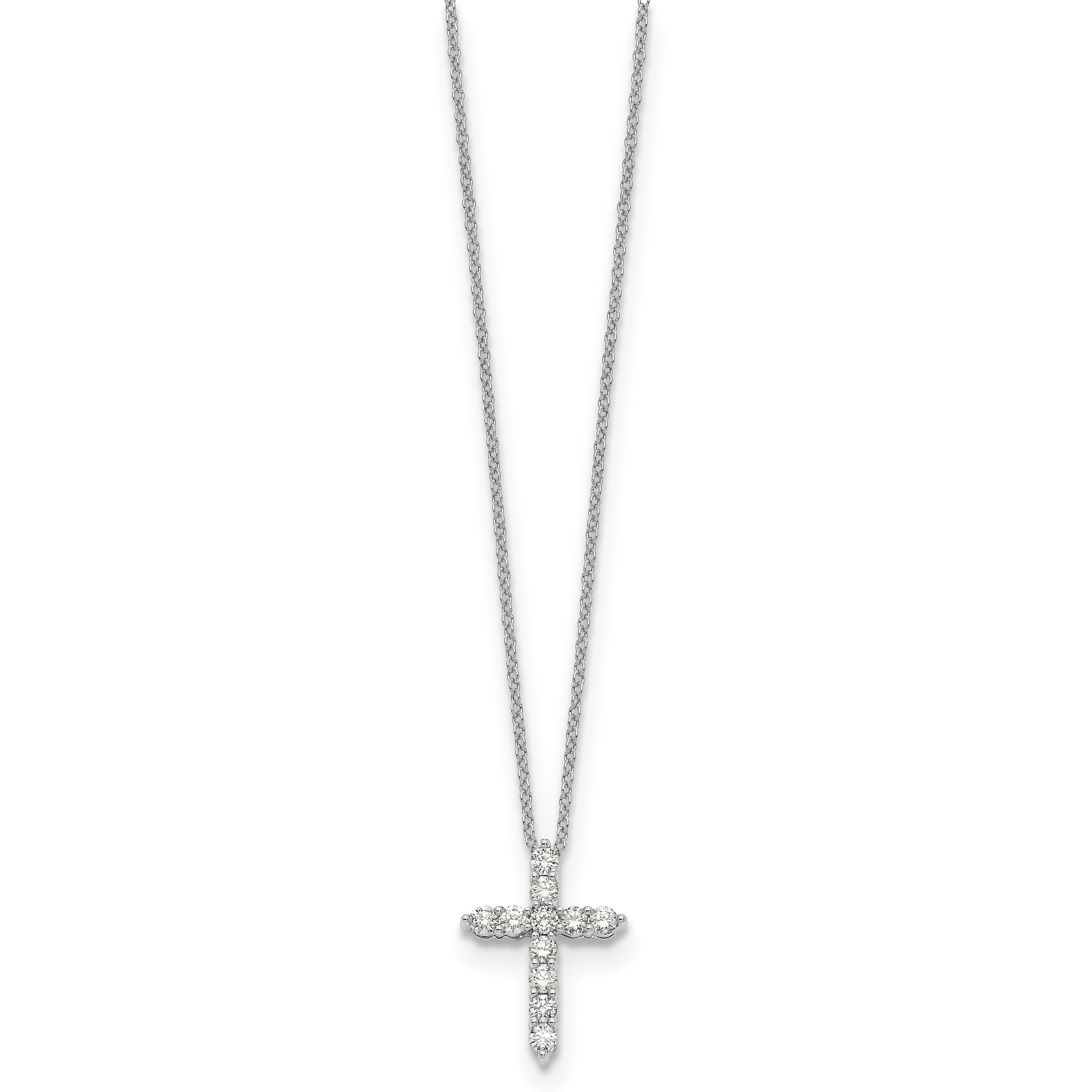10K White Gold Diamond Cross 18 Inch Necklace