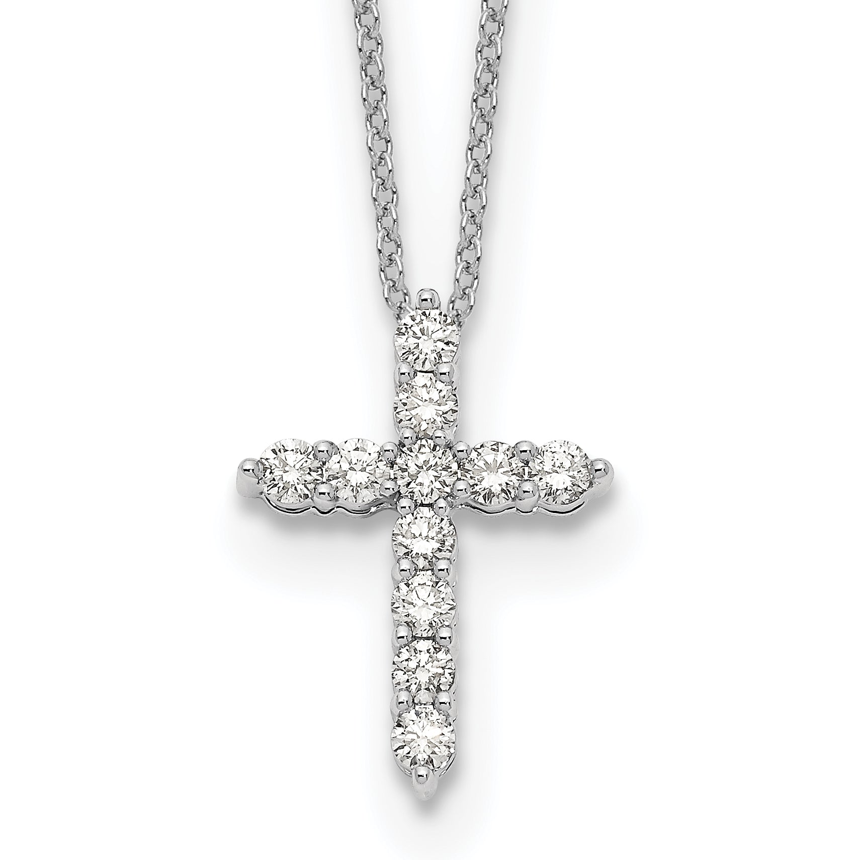 10K White Gold Diamond Cross 18 Inch Necklace